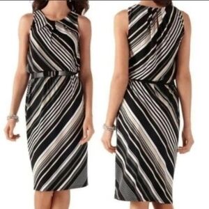 WHBM like new Black White & Tan Jersey Pleated Sleeveless Stripe Dress sz 8